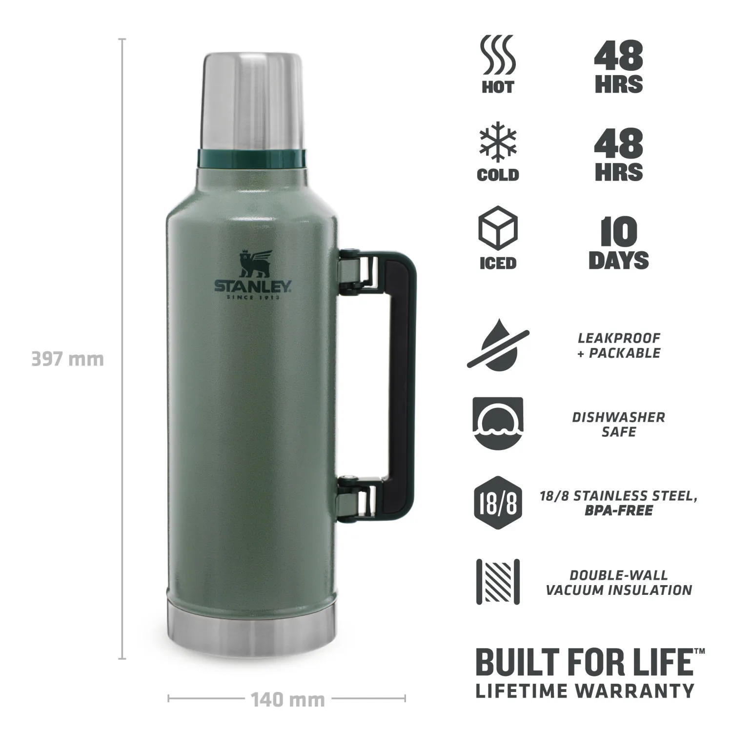 Stanley - The Legendary Classic Bottle 2.3 L _ 2.5 QT - Hammertone Green - 3.jpg